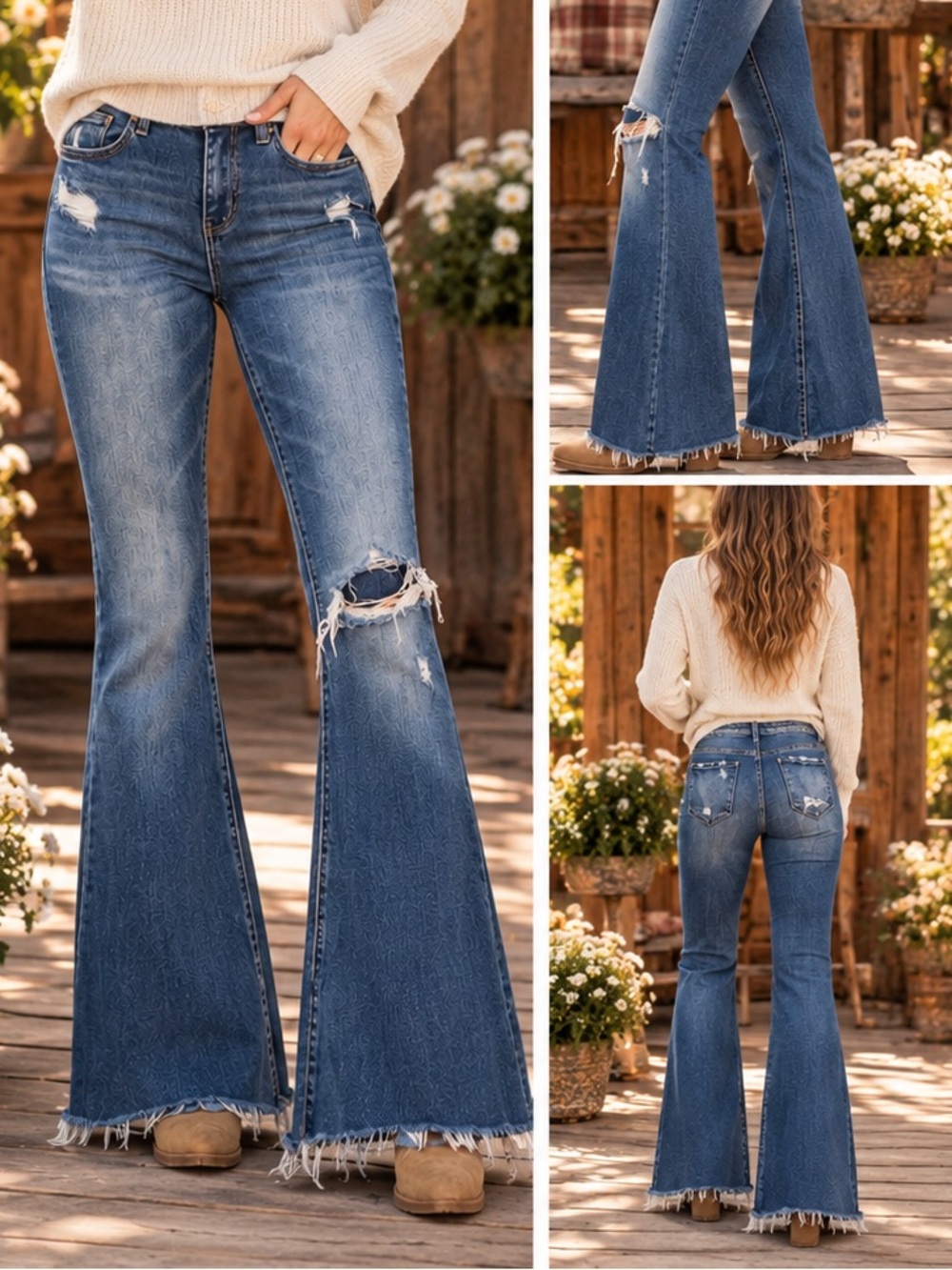 Flying Monkey Flare Jeans Size 27 Distressed Frayed Hem Y2K Boho Western